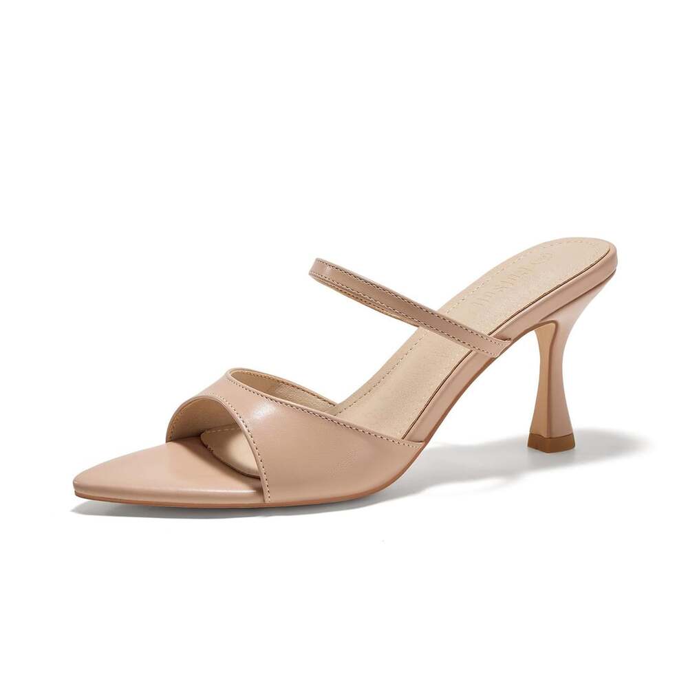 Gotsoft Pointed Toe Mules Size 6.5 Nude Patent Leather Spool Heel
